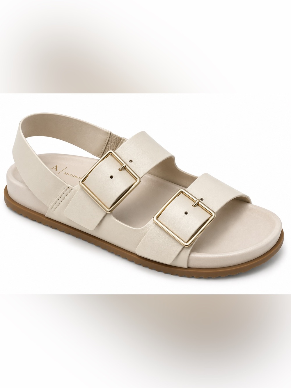 A by Anthropologie Double Buckle Sandals Ivory Leather Gold Hardware Size 10